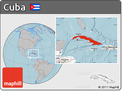 Gray Location Map of Cuba, highlighted continent, hill shading