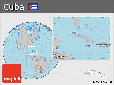 Gray Location Map of Cuba, hill shading inside