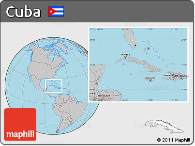 Gray Location Map of Cuba, hill shading inside
