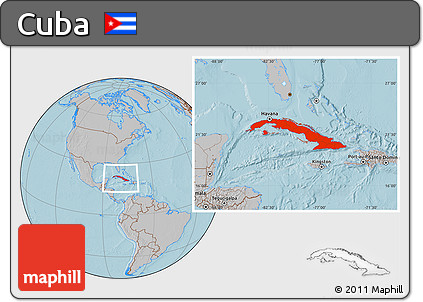 Gray Location Map of Cuba, hill shading