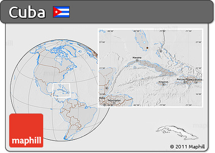 Gray Location Map of Cuba, lighten, desaturated, hill shading
