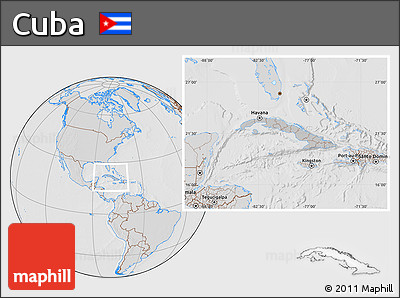 Gray Location Map of Cuba, lighten, desaturated, hill shading