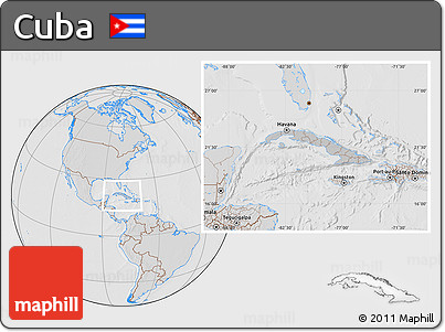 Gray Location Map of Cuba, lighten, desaturated, hill shading
