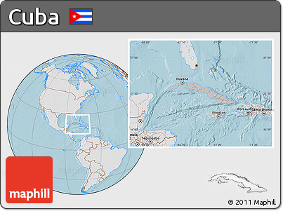Gray Location Map of Cuba, lighten, land only, hill shading