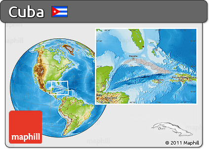 Gray Location Map of Cuba, physical outside, hill shading