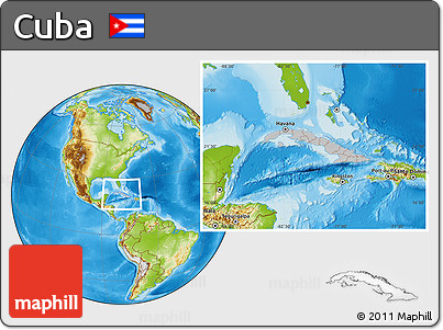 Gray Location Map of Cuba, physical outside, hill shading