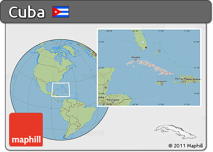 Gray Location Map of Cuba, savanna style outside, hill shading inside
