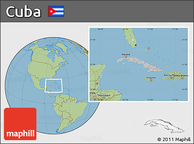 Gray Location Map of Cuba, savanna style outside, hill shading inside