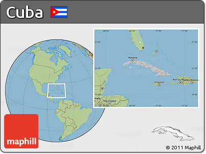 Gray Location Map of Cuba, savanna style outside, hill shading inside