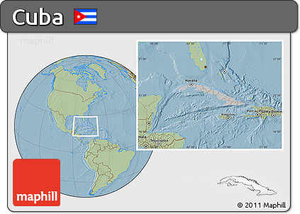 Gray Location Map of Cuba, savanna style outside, hill shading