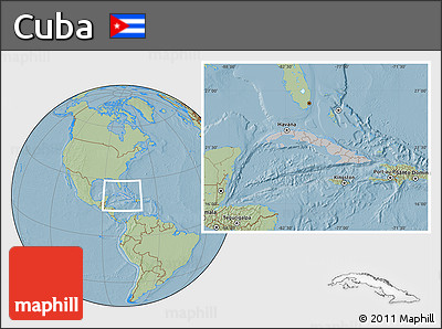 Gray Location Map of Cuba, savanna style outside, hill shading