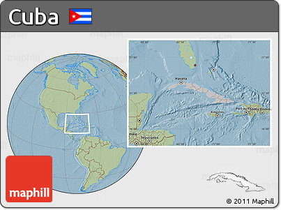 Gray Location Map of Cuba, savanna style outside, hill shading
