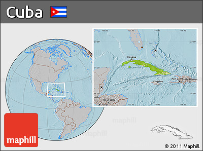 Physical Location Map of Cuba, gray outside, hill shading