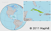 Physical Location Map of Cuba, gray outside