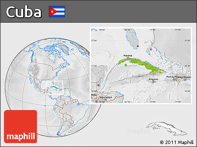 Physical Location Map of Cuba, lighten, desaturated