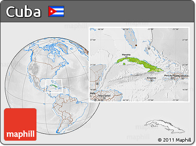 Physical Location Map of Cuba, lighten, desaturated