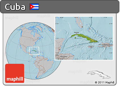 Satellite Location Map of Cuba, gray outside, hill shading