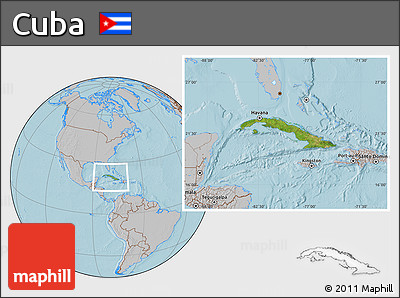 Satellite Location Map of Cuba, gray outside, hill shading