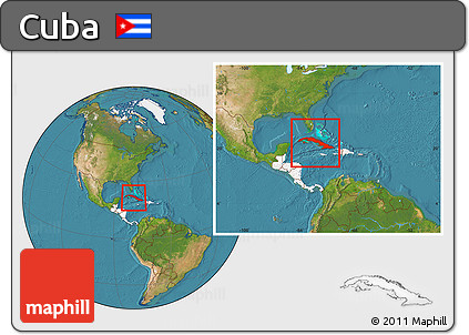 Satellite Location Map of Cuba, highlighted continent, within the entire continent