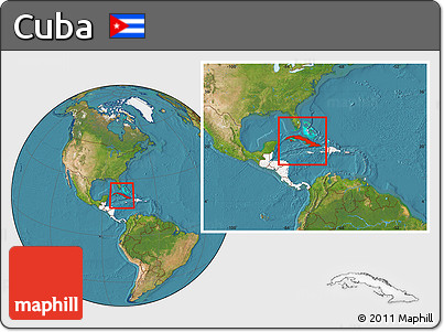 Satellite Location Map of Cuba, highlighted continent, within the entire continent