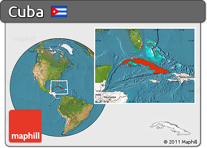 Satellite Location Map of Cuba, highlighted continent