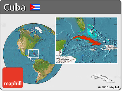Satellite Location Map of Cuba, highlighted continent