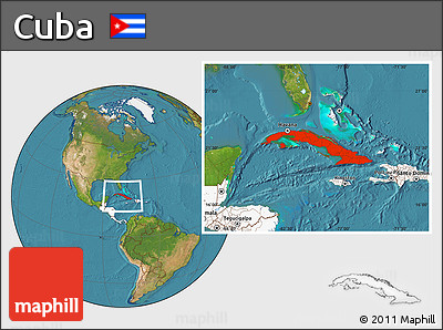 Satellite Location Map of Cuba, highlighted continent