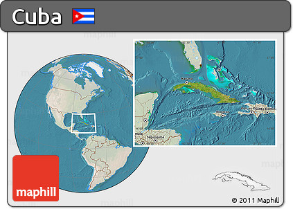 Satellite Location Map of Cuba, lighten, land only