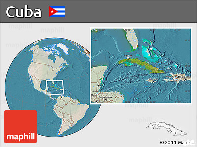 Satellite Location Map of Cuba, lighten, land only