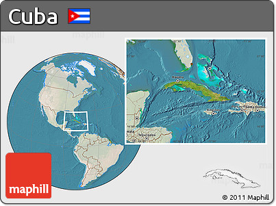 Satellite Location Map of Cuba, lighten, land only