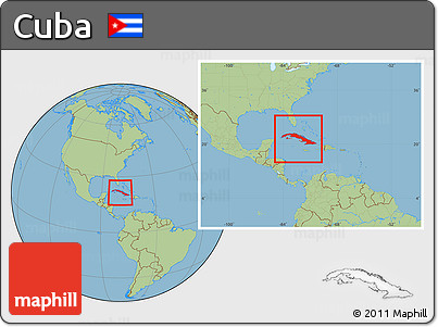 Savanna Style Location Map of Cuba, within the entire continent
