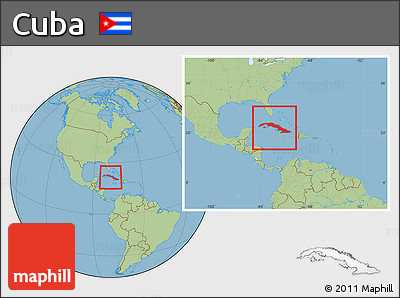 Savanna Style Location Map of Cuba, within the entire continent