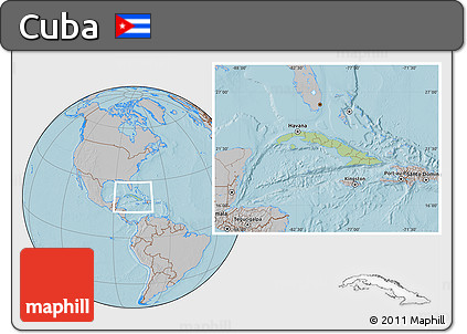 Savanna Style Location Map of Cuba, gray outside, hill shading outside