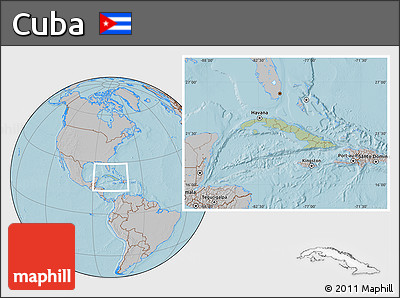 Savanna Style Location Map of Cuba, gray outside, hill shading