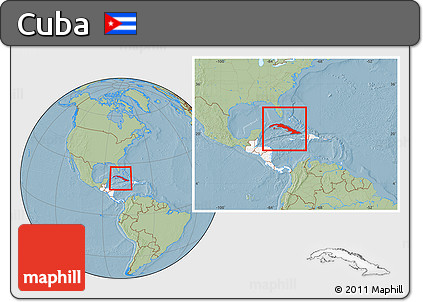 Savanna Style Location Map of Cuba, highlighted continent, within the entire continent, hill shading