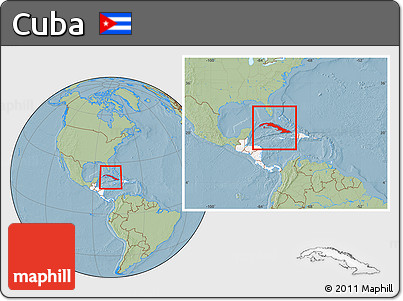 Savanna Style Location Map of Cuba, highlighted continent, within the entire continent, hill shading