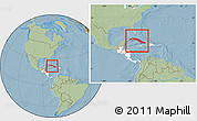 Savanna Style Location Map of Cuba, highlighted continent, within the entire continent, hill shading