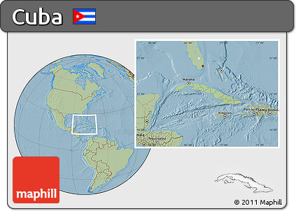 Savanna Style Location Map of Cuba, hill shading outside