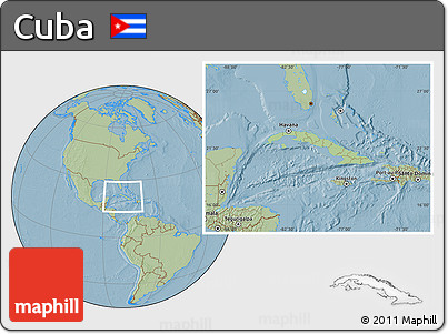 Savanna Style Location Map of Cuba, hill shading outside