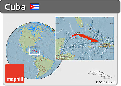 Savanna Style Location Map of Cuba, hill shading