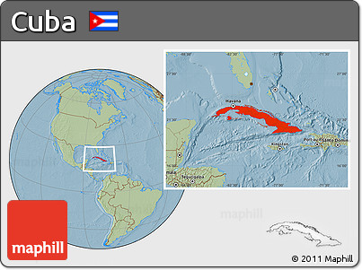 Savanna Style Location Map of Cuba, hill shading