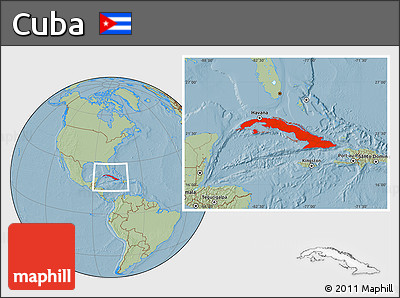 Savanna Style Location Map of Cuba, hill shading