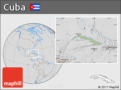Savanna Style Location Map of Cuba, lighten, desaturated, hill shading