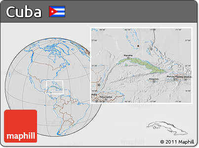 Savanna Style Location Map of Cuba, lighten, desaturated, hill shading