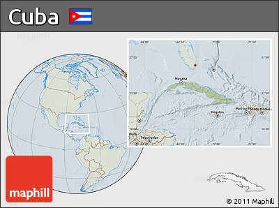 Savanna Style Location Map of Cuba, lighten, hill shading