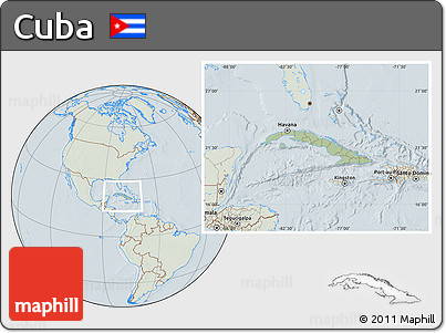 Savanna Style Location Map of Cuba, lighten, hill shading