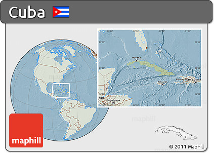 Savanna Style Location Map of Cuba, lighten, land only, hill shading
