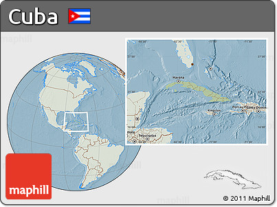 Savanna Style Location Map of Cuba, lighten, land only, hill shading