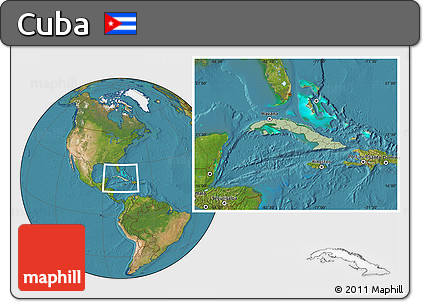 Savanna Style Location Map of Cuba, satellite outside, hill shading