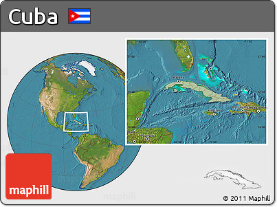 Savanna Style Location Map of Cuba, satellite outside, hill shading